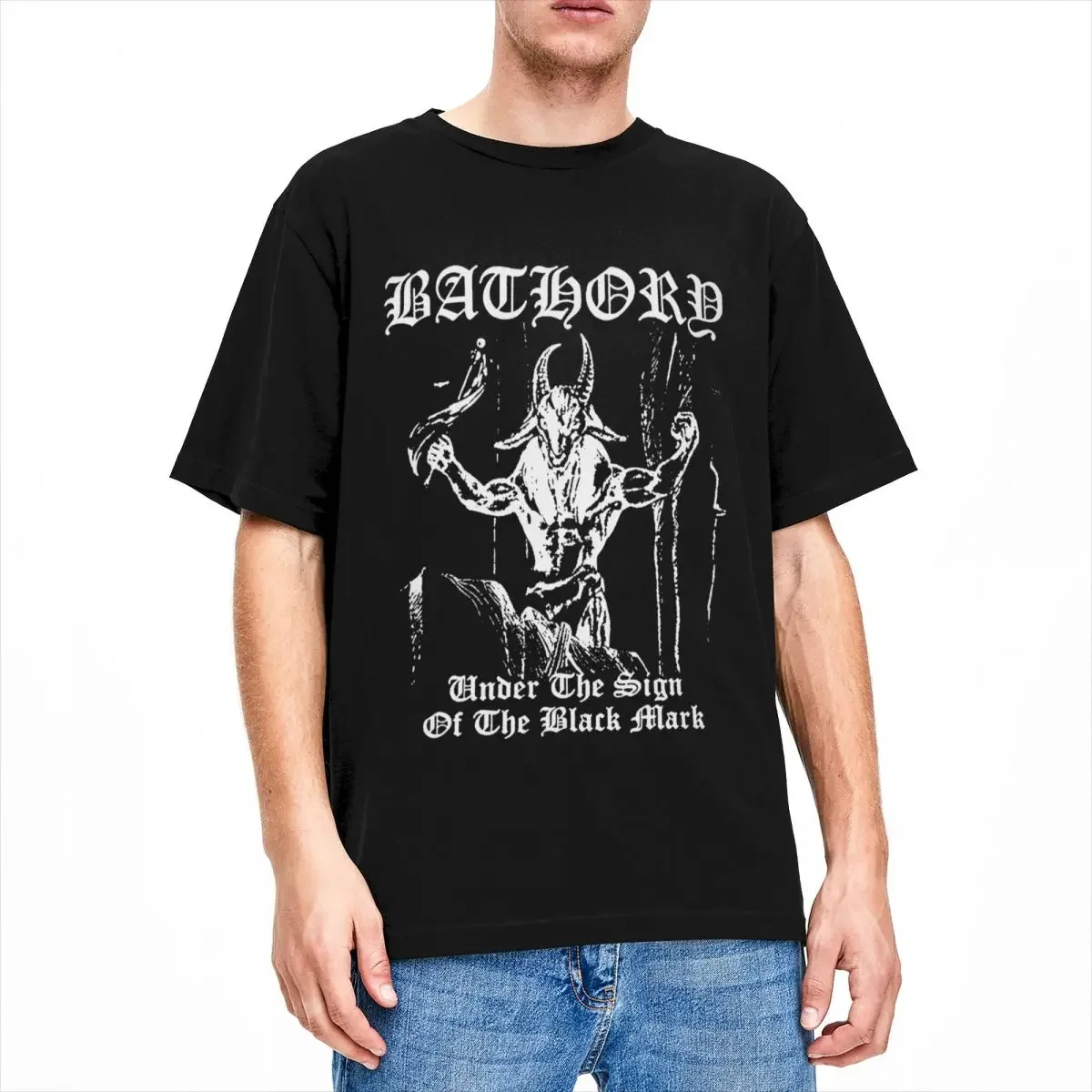 Bathory Black Metal Band Shirt Merch Men Pure Cotton O Collar Under The Sign of the Black Mark Tees Short Sleeve Clothes t-shirt