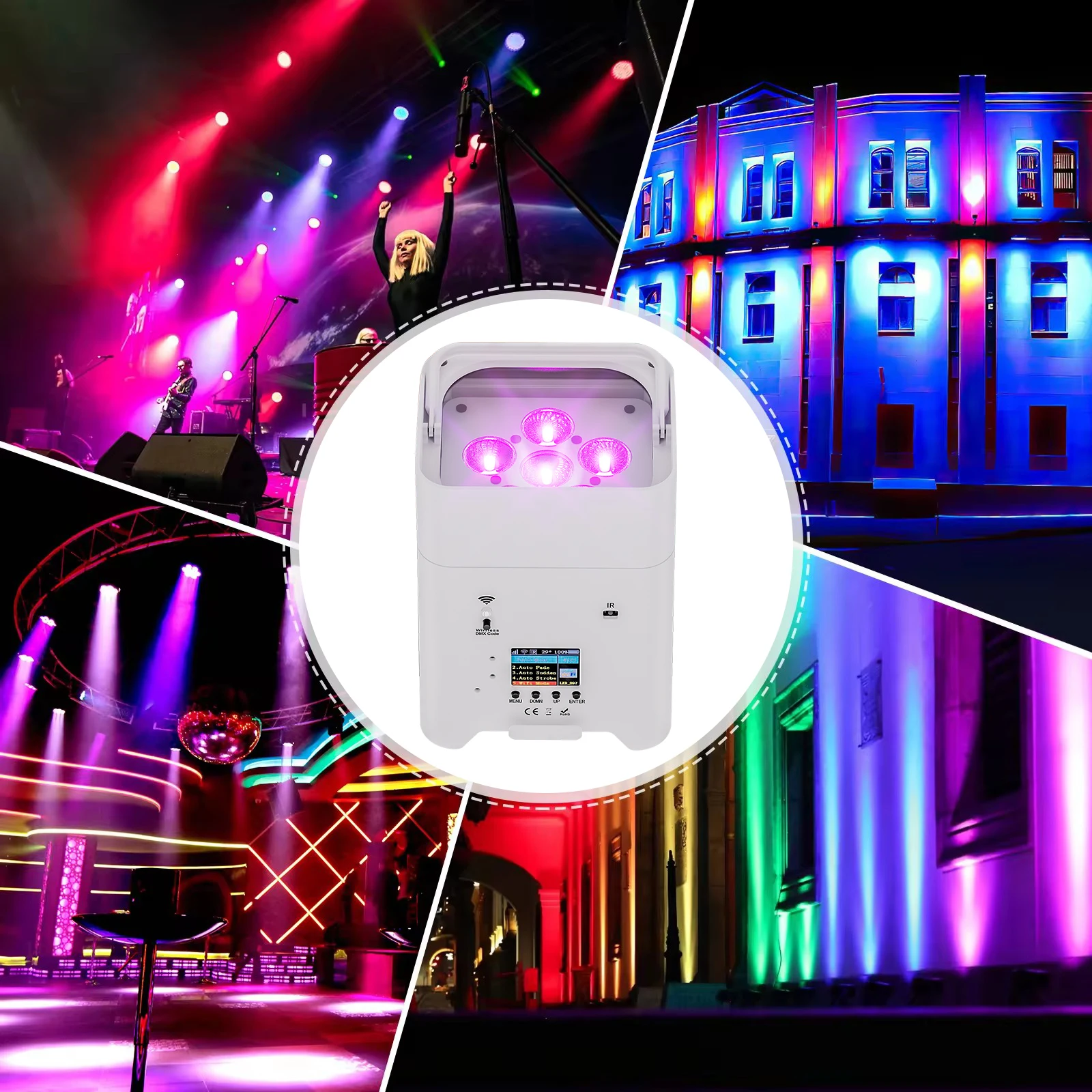 Battery Wireless Par Light 6x18W RGBWA+UV Wireless APP WiFi DMX512 Control Stage Effect  For Wedding Party DJ Disco Stage Lights