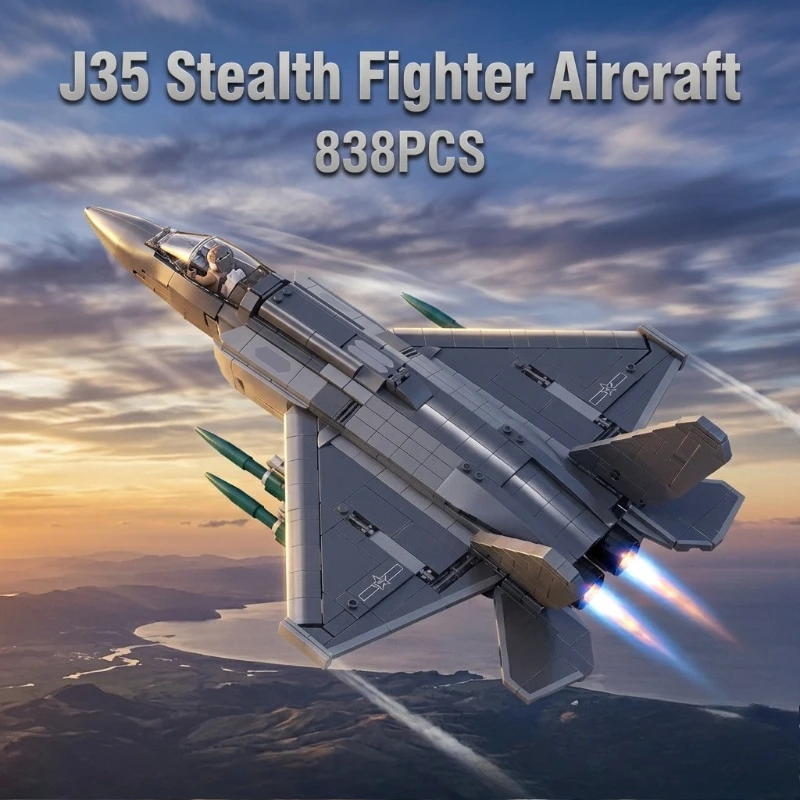 

838PCS J35 Stealth Fighter Aircraft Building Blocks Toys Sets Holiday Decorative Ornaments Bricks For Kids Adult Christmas Gifts