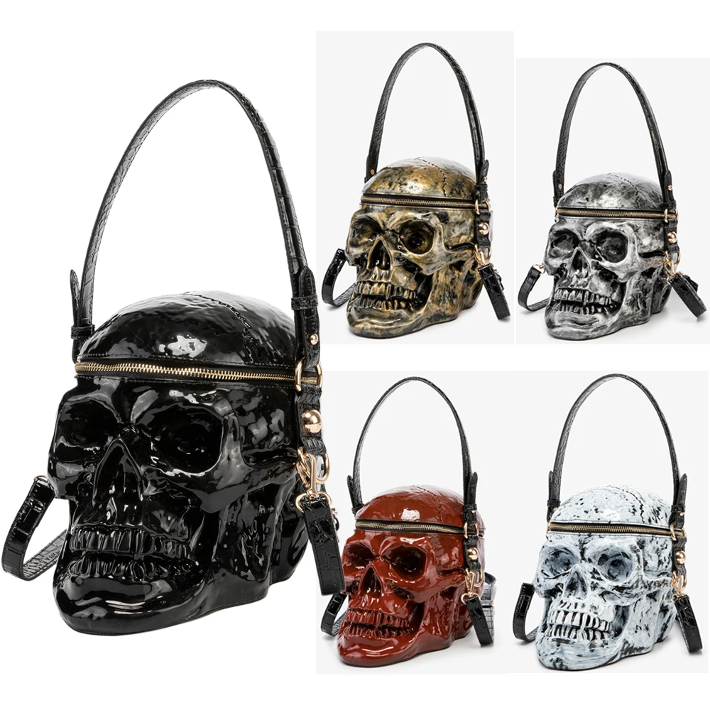 

Halloween Skull Shoulder Bag Gothic Horror 3D Skeleton Crossbody Bag Cosplay Leather Fashion Bucket Handbag