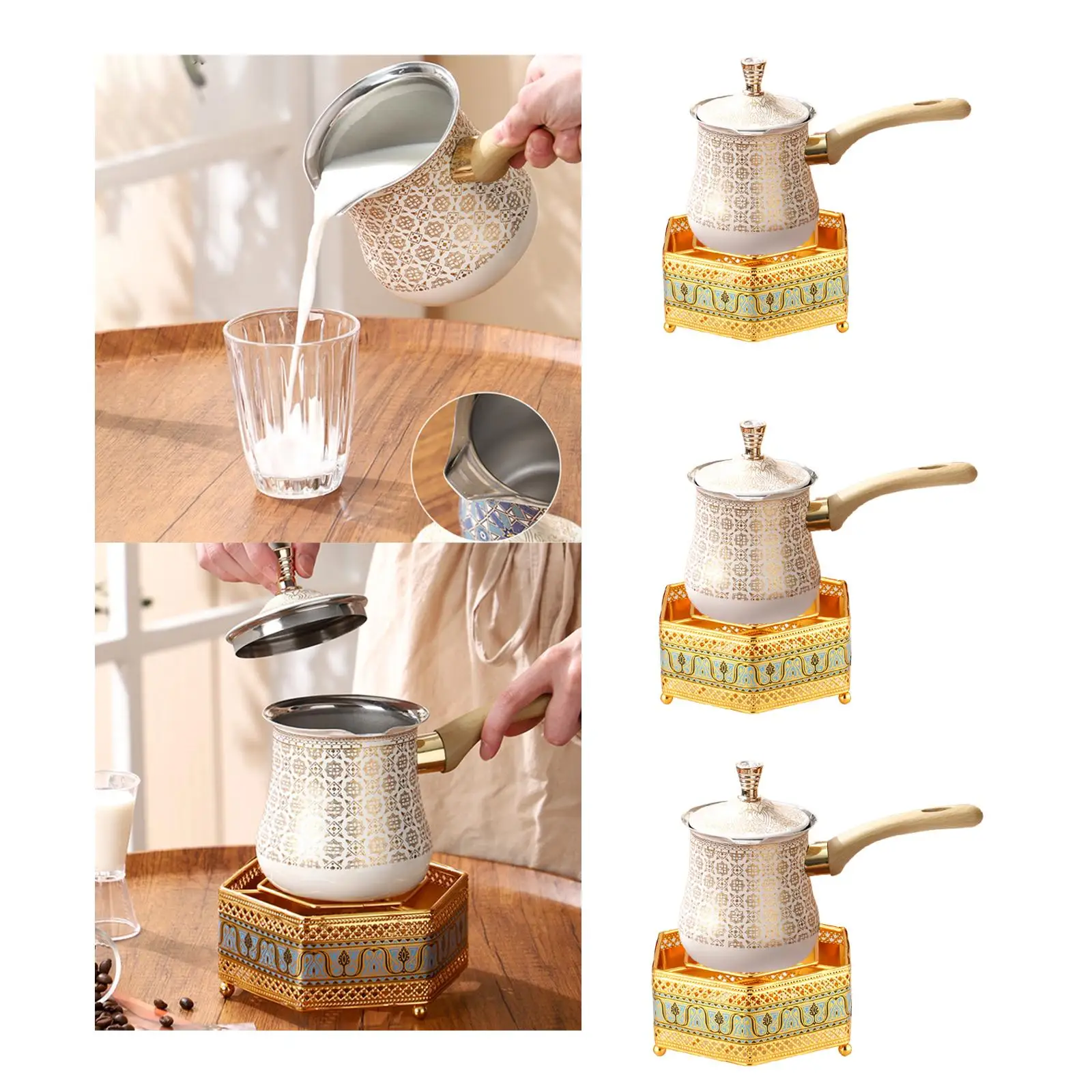 

Турецкий кофейник с деревянной ручкой, плита из нержавеющей стали, чайник, подогреватель супа, молока для домашнего ресторана, кухни, офиса