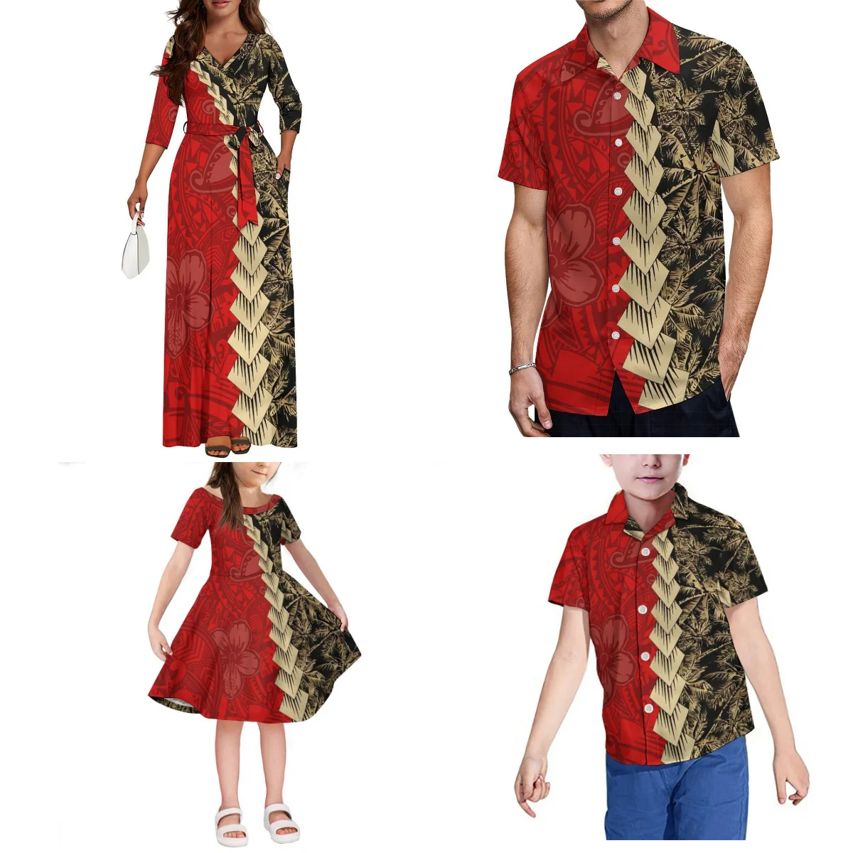 Hawaiian Fashion Couple Dress Print Style Luxury Design Family Party Set Women Girls Dress Men Boys Shirt Tops Adult Clothing