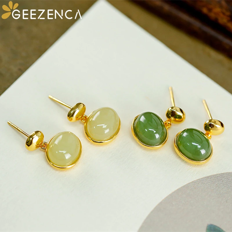 Imagem -03 - Geezenca-brinco Natural Jasper 925 Sterling Silver Water Drop para Mulheres Brinco Pequeno e Chique Simples Jade Verde Novo Presente 2023