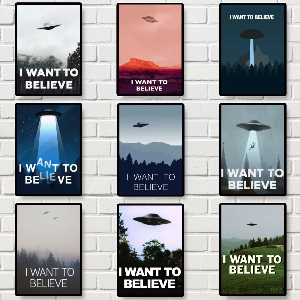 The X Files I Want to Believe Poster Gallery Prints Self Adhesive Home Decor Decoration Wall Decals Living Room Sticker