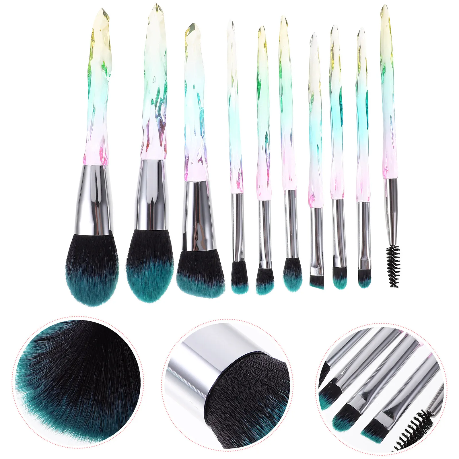 

10Pcs Professional Brush Set Soft Fiber Non Shedding for Sensitive Skin Foundation Blush Eyeshadow Concealer Powder