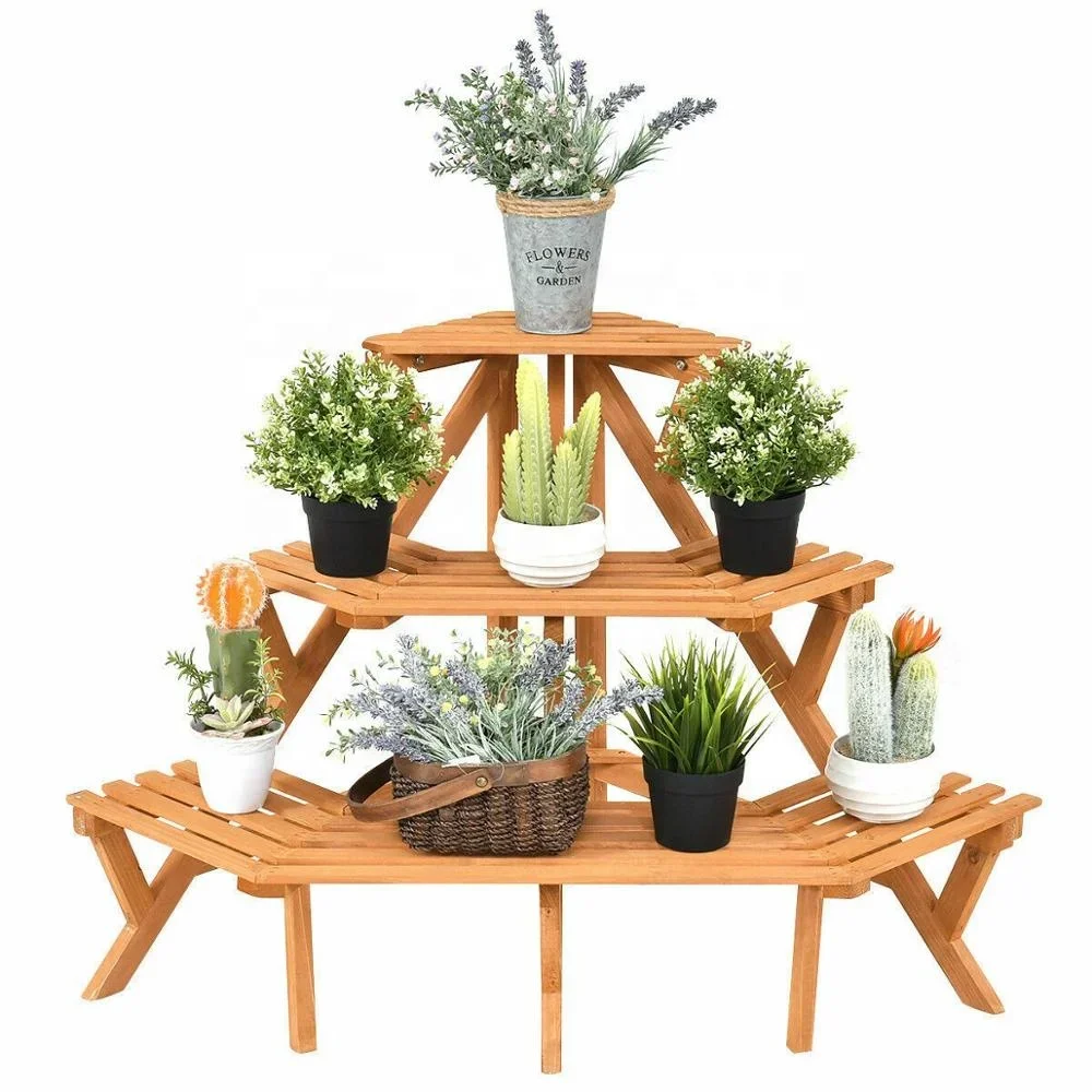 3 Tier Wood Corner Flower pot Stand Plant Ladder Holder Display Rack Shelf