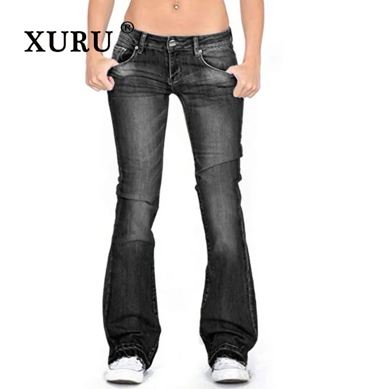

XURU - New Women's Retro Mid Waist Flared Jeans, Y2k Clothing Slimming and Slimming Slim Fit Elastic Long Jeans, Men's Pants