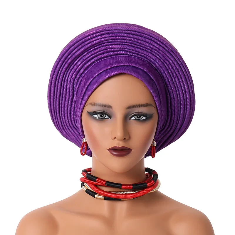 Already Made Women's Auto Gele Female Head Wraps Nigeria Head Ties Wedding Party Headgear Elegant African Headtie Turban 2024