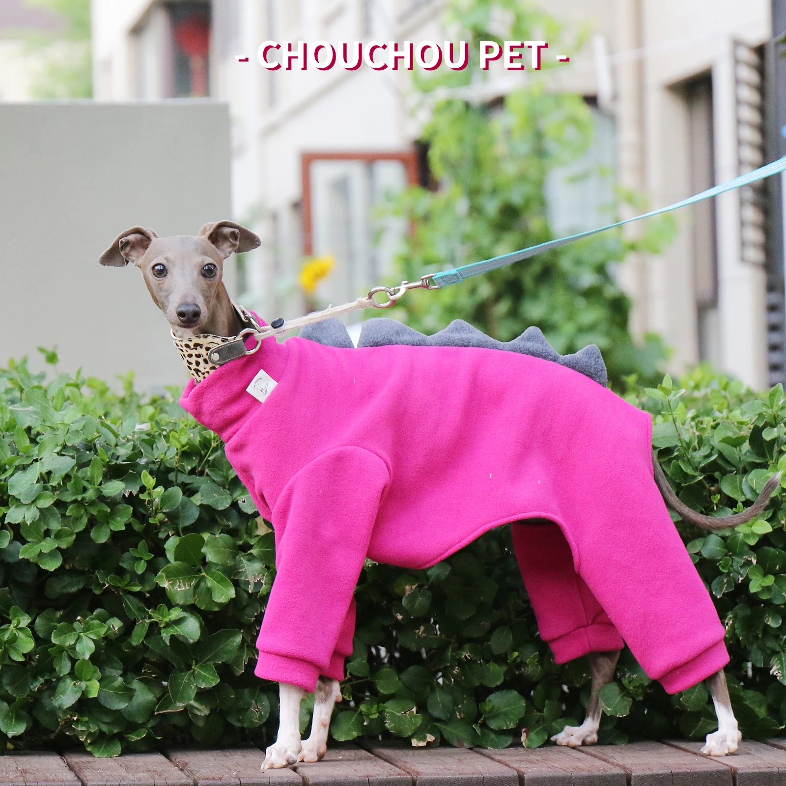 Cute Winter Puppy Clothes Polar Fleece Warm Dinosaur Cotton Clothes Italian Greyhound Whippet Clothes Rose red