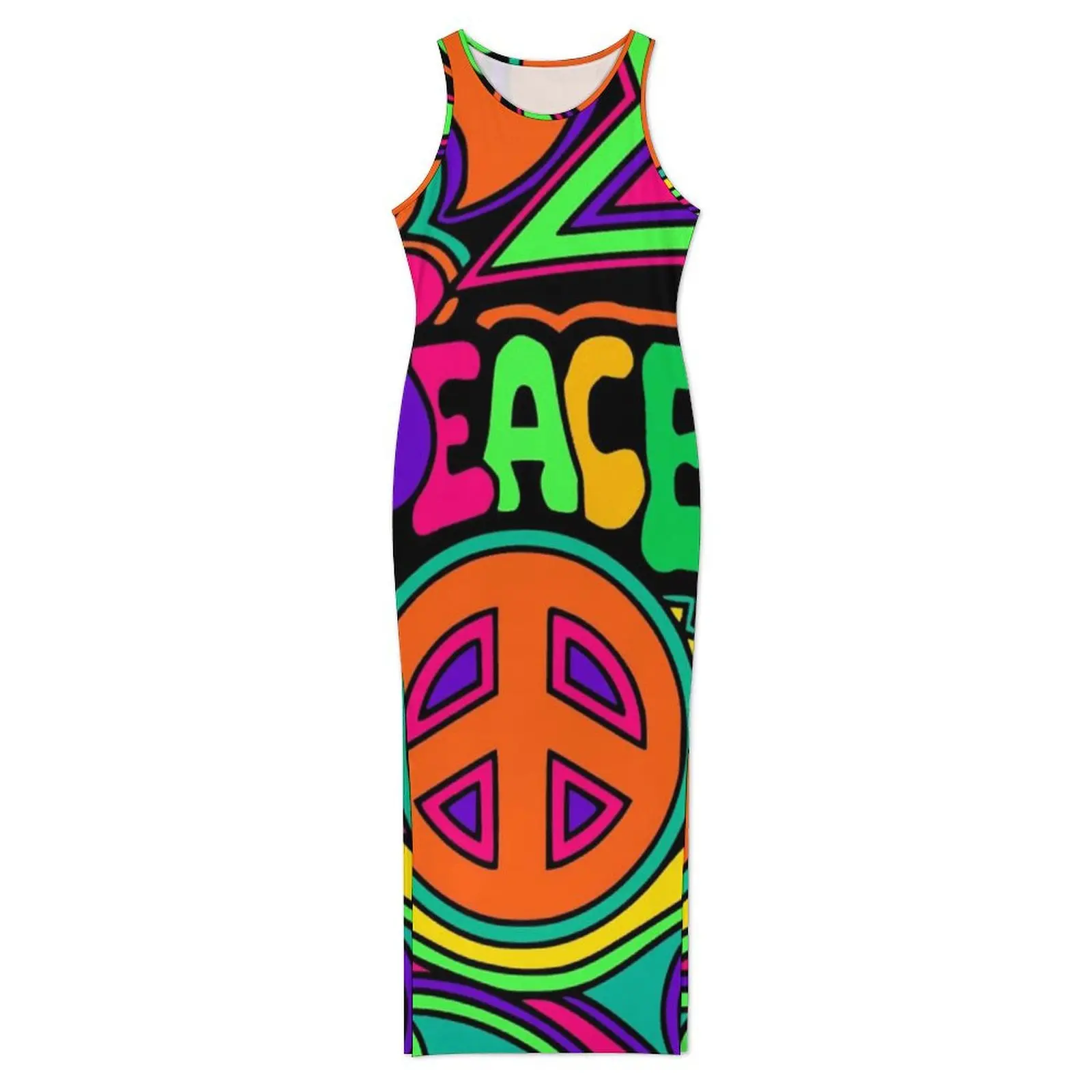 Mooie roze vredesjurk mouwloos kleurrijk hippie ontwerp elegante maxi-jurken zomer Y2K mode aangepaste bodycon jurk groot formaat