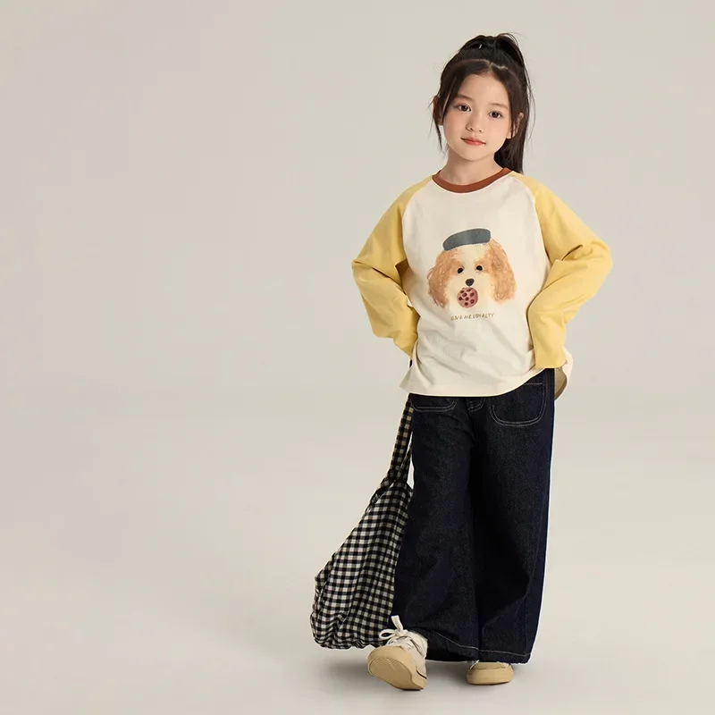 HoneyCherry Children's Cartoon Shoulder Long-sleeved T-shirt Autumn New Boys and Girls Loose Leisure with Bottoming Shirt image 3