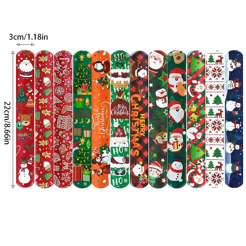 12pcs Christmas Slap Bracelets Santa Claus Snowman Snowflake Elk PVC Wrist Band Xmas Pat Ring Kids Toys Christmas Party Supplies image 6