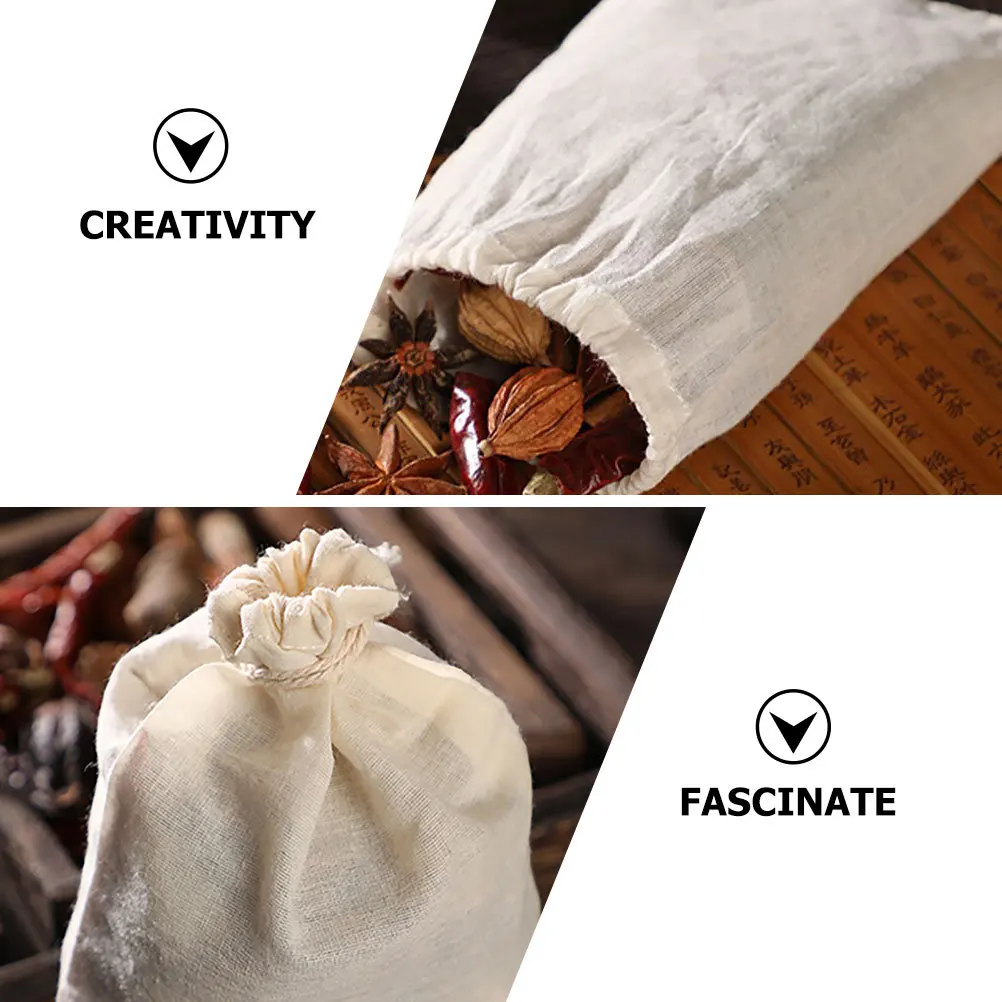 

10pcs Tea Filter Bags Reusable Cotton Drawstring Strainer For Soup Coffee Spices Herbal Medicine Gravy Nut Storage Cloth Mesh