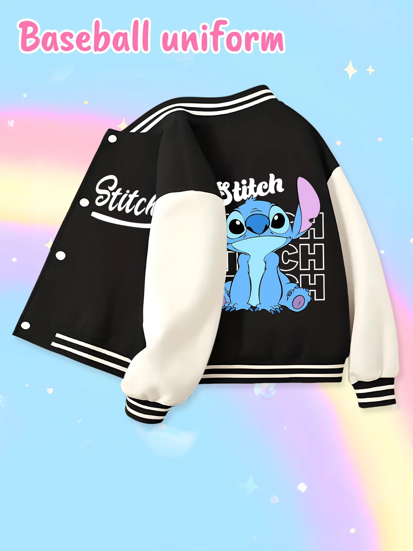 Disney fashion trend baseball jacket, suitable for daily sports and casual wear, printed with cute Stitch pattern, nice gift.