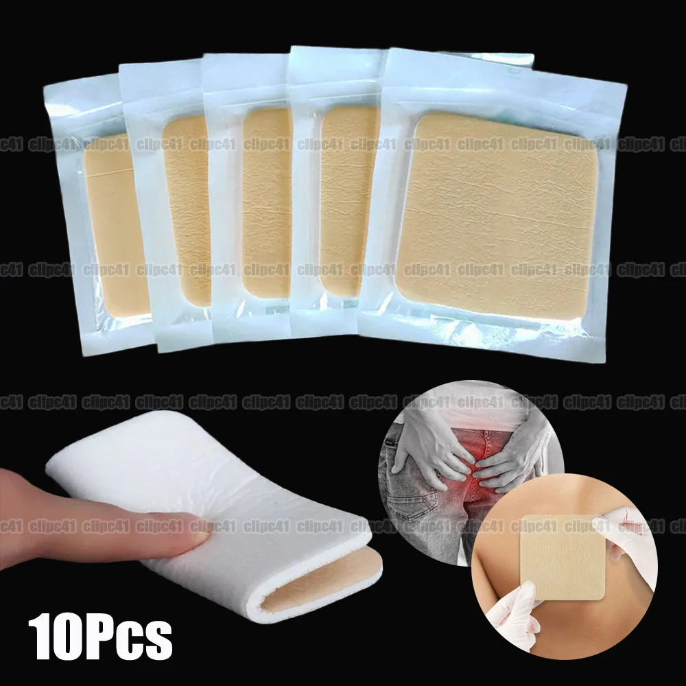10Pcs 10cm*10cm Silicone Adhesive Dressing Wound Healing Foam Absorbent Dressing Foam with No Border Silicone Foam Dressing