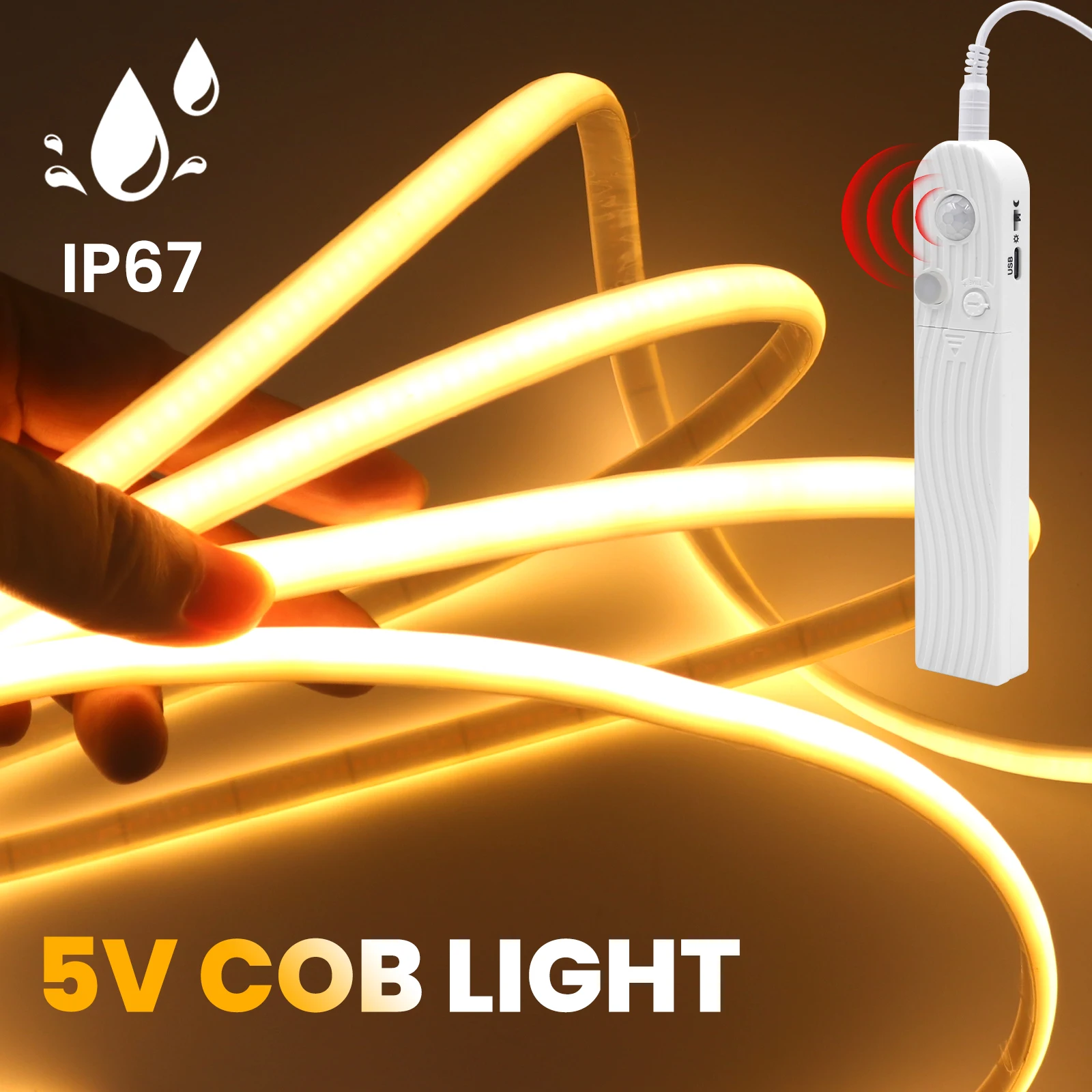 Dual Mode Adjustable 5V COB LED Strip Motion Sensor Night Light Smart Induction Lamp Waterproof Flexible Neon Strip for Room
