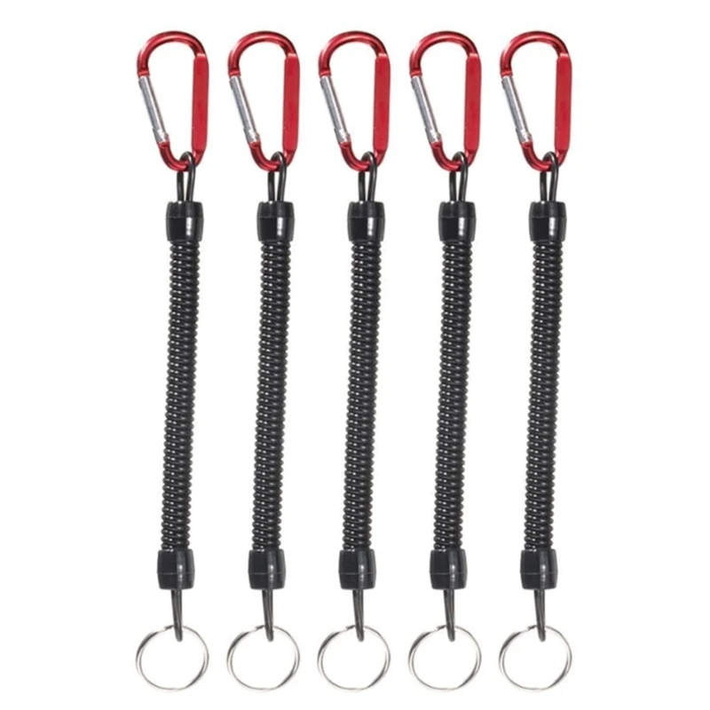 5Pcs Fishing Lanyards with Carabiner Safety Fishing Tool Rope Coiled Tethers