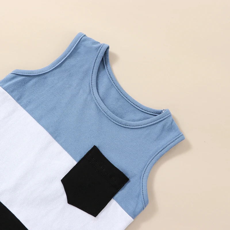 2023-02-17 Lioraitiin 0-3Years Toddler Boys 2Pcs Summer Outfit Sets Sleeveless Contrast Tank Tops Solid Drawstring Shorts image 3