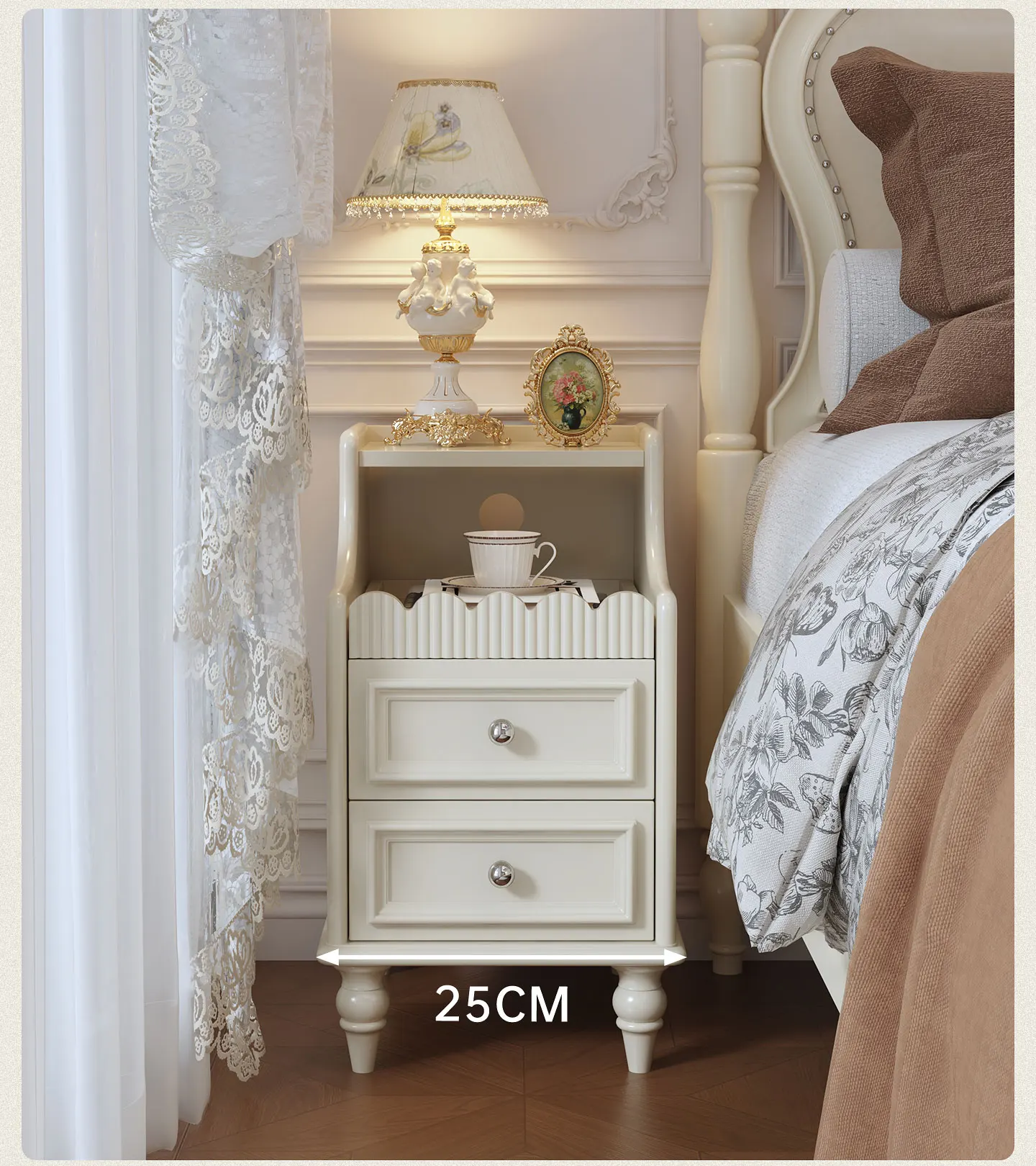 FOR Solid wood small apartment bedside table ultra-narrow 25cm French cream wind mini bedside narrow crevice storage cabinet
