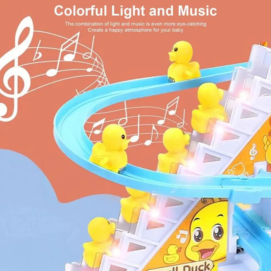 Children'S Electronic Duck Stair Climbing Track Slide Pet Toy With Light Music Educational Toy Boys Girls Gift Without Batter