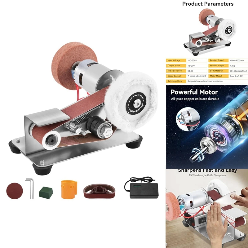 Mini Belt Sander-Power Belt Sanders,Small Bench Belt Sander Machine,7 Gear Adjustable Speed Electric Belt Sander