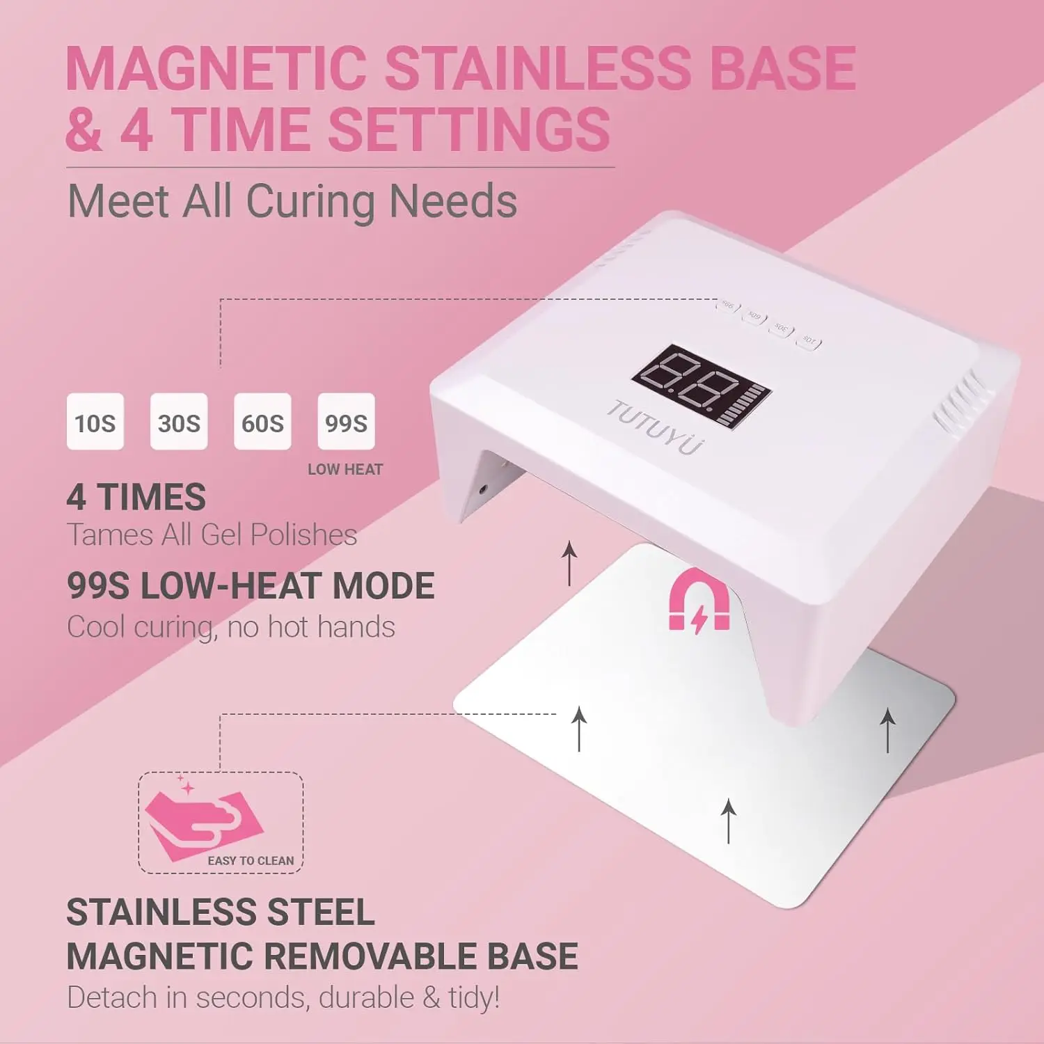 مصباح أظافر بالأشعة فوق البنفسجية 72 وات، 4 مؤقت، 30 مصباح LED، مستشعر ذكي، قاعدة مغناطيسية قابلة للإزالة، مدمج للمنزل والصالون