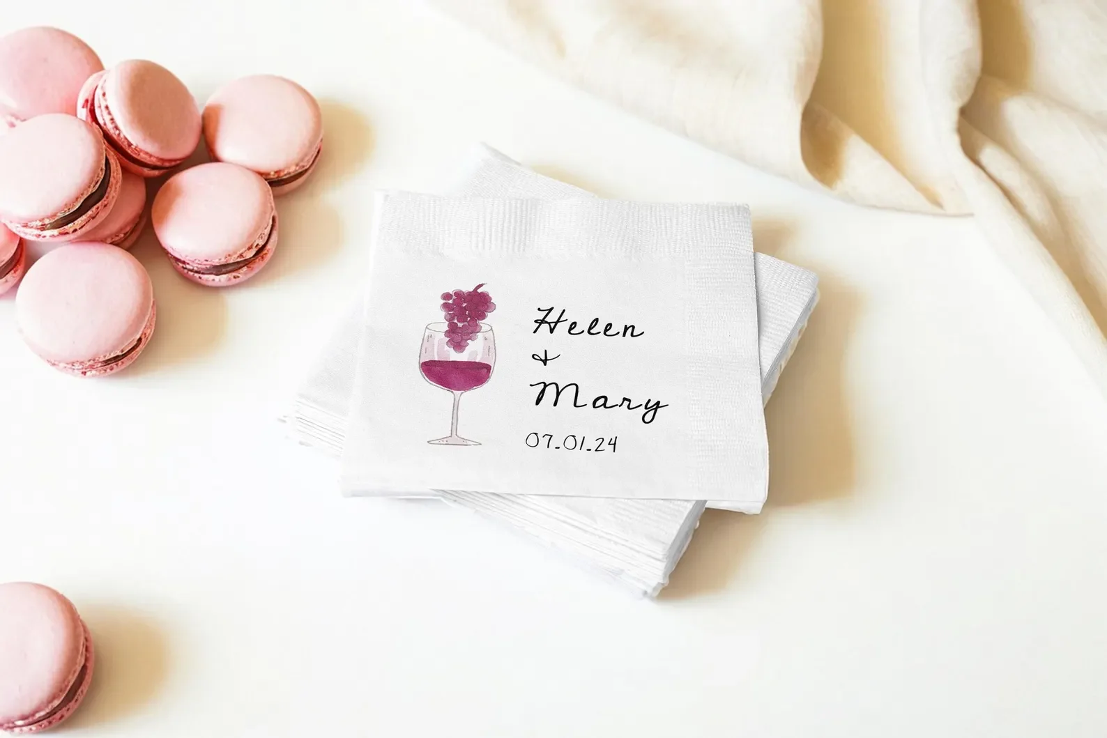 50 Wine Cocktail Napkin, Full Color Napkin, Wine Glasses Cheers Napkin, Monogrammed Napkins, Bachelorette,Birthday, Personalized