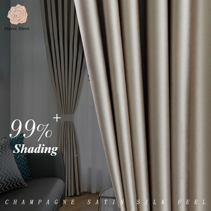 

Simulation Silk Curtains Simple Modern Curtains for Living Room Bedroom Luxury Blackout Fabric Heat Insulation Sunscreen Custom