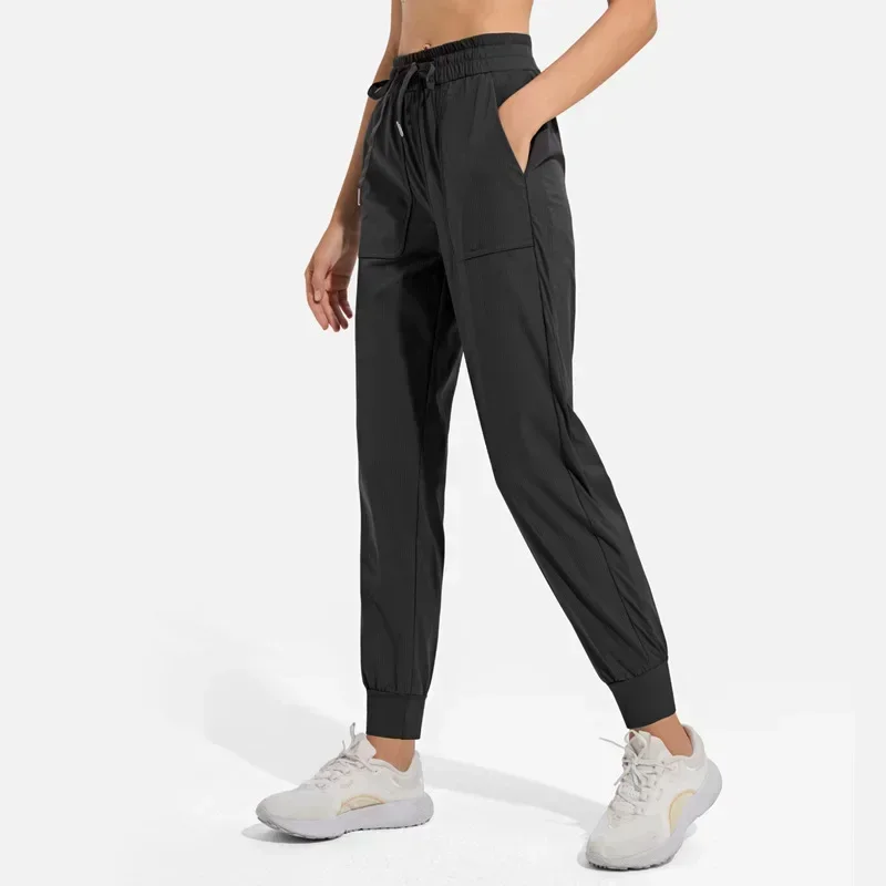 Lemon-Pantalones deportivos de cintura media para mujer, tejido fino transpirable, holgado, para entrenamiento, Jogger con bolsillos, Fitness, Yoga