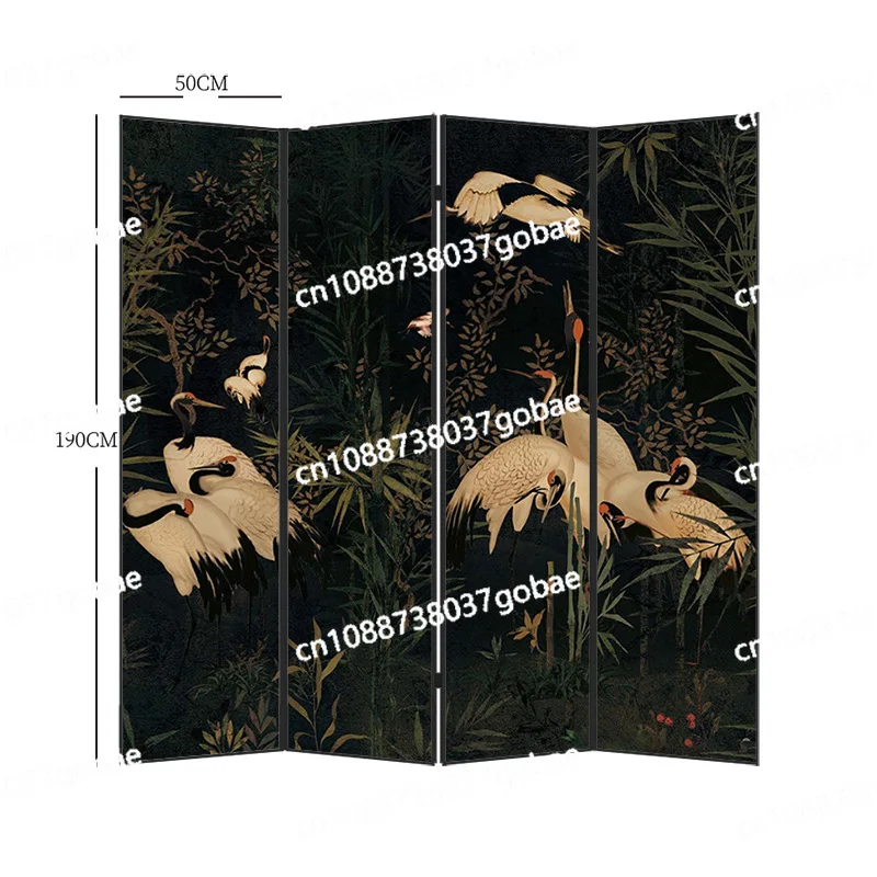 Chinese style elegant black crane screen folding mobile room partition board home living room
