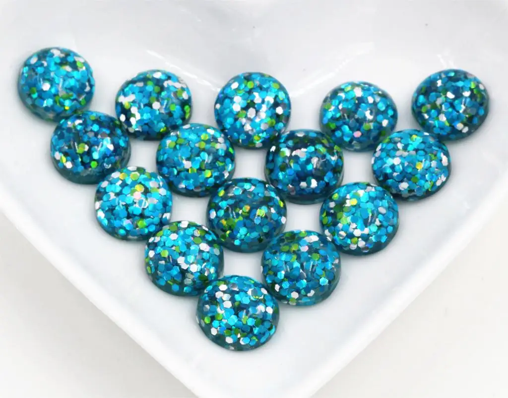 40pcs 12mm New Fashion Peacock Blue, Green and White Mix color Flat Back Resin Cabochons Cameo  G3-38