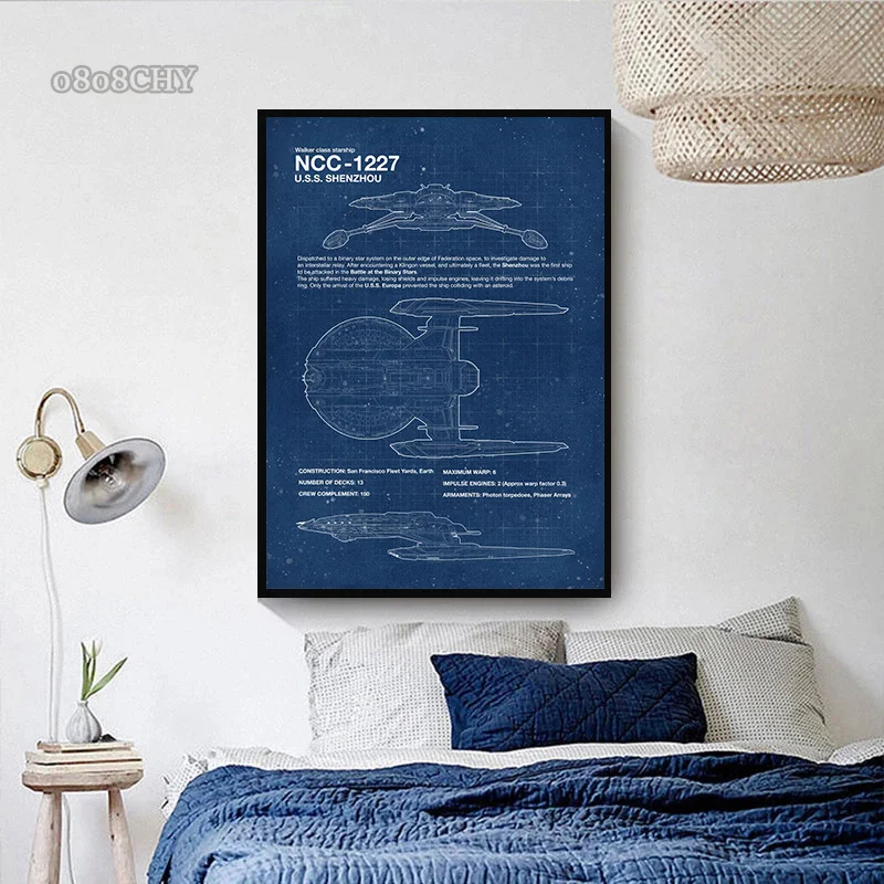 الحديثة ستار تريك مخططات الملصقات قماش يطبع اللوحة خمر صور فنية للجدران لغرفة المعيشة ديكور المنزل (بدون إطار)