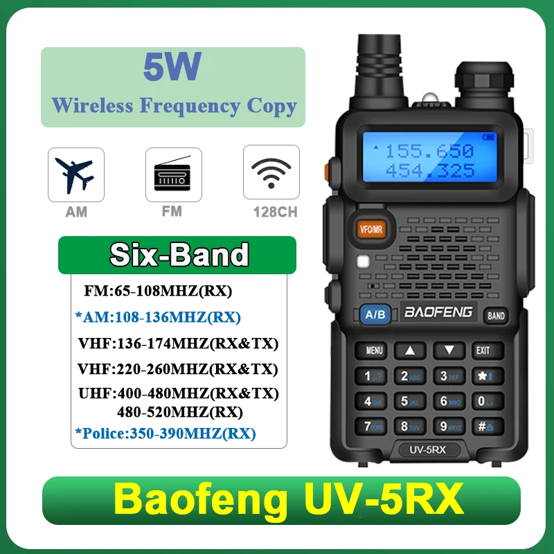 Портативная рация Baofeng UV-5RX с шестью полосами, беспроводная FM-радио, внутренняя связь