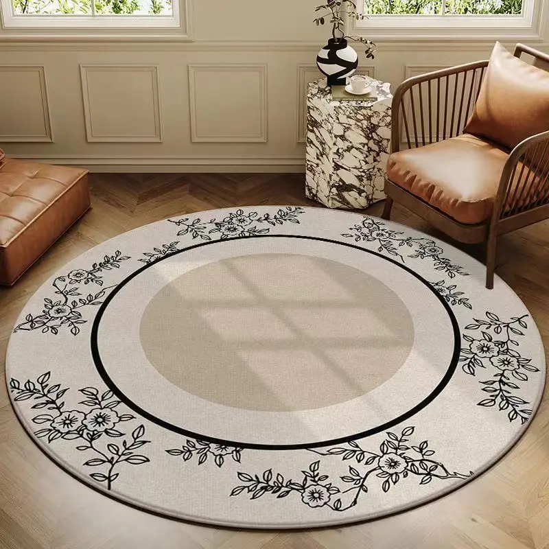 

French Vintage Round Rug – Simple Elegant Carpet for Living Room, Bedroom, Study & Dressing Table Area