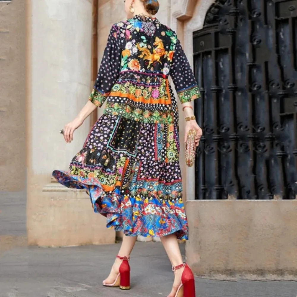 Vestido Floral para mujer, vestidos informales elegantes de manga larga de talla grande para verano 2024, vestidos holgados bohemios para vacaciones en la playa