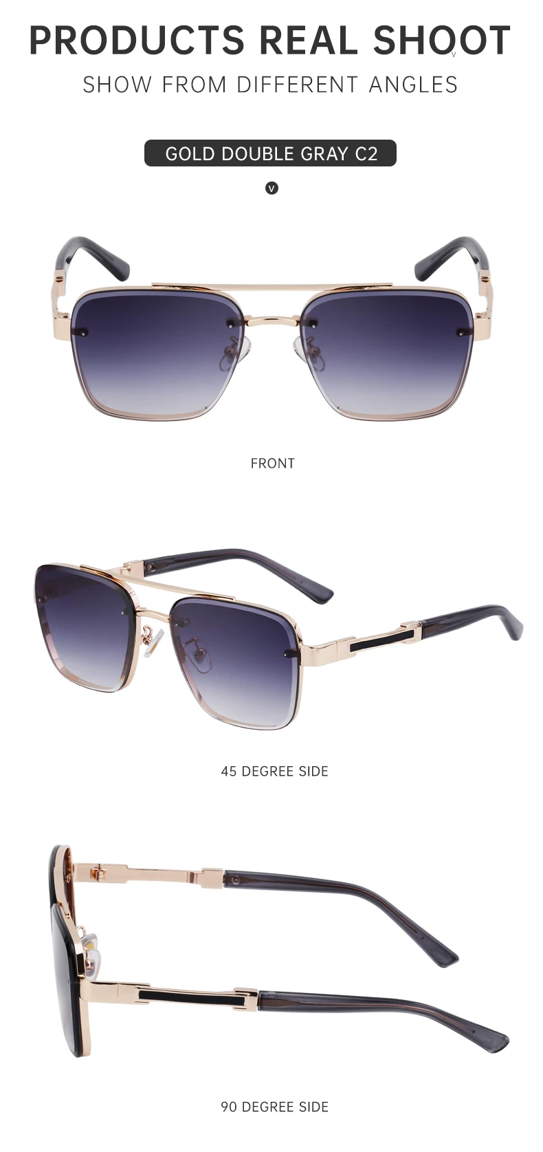 Übergroße quadratische Sonnenbrille für Herren, große Luxus-Designer-Vintage-Metall-Sonnenbrille für Männer, modische Eyewear, Gafas De Sol – Detail 11