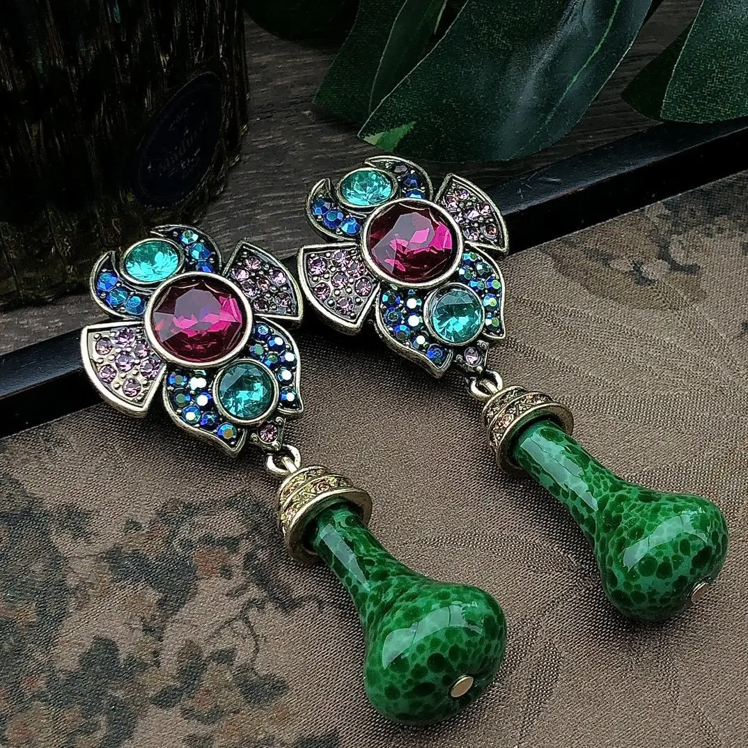 

Vintage Temperament rhinestone with calabash glass Pendant earrings for women's girl Jewelry accessories