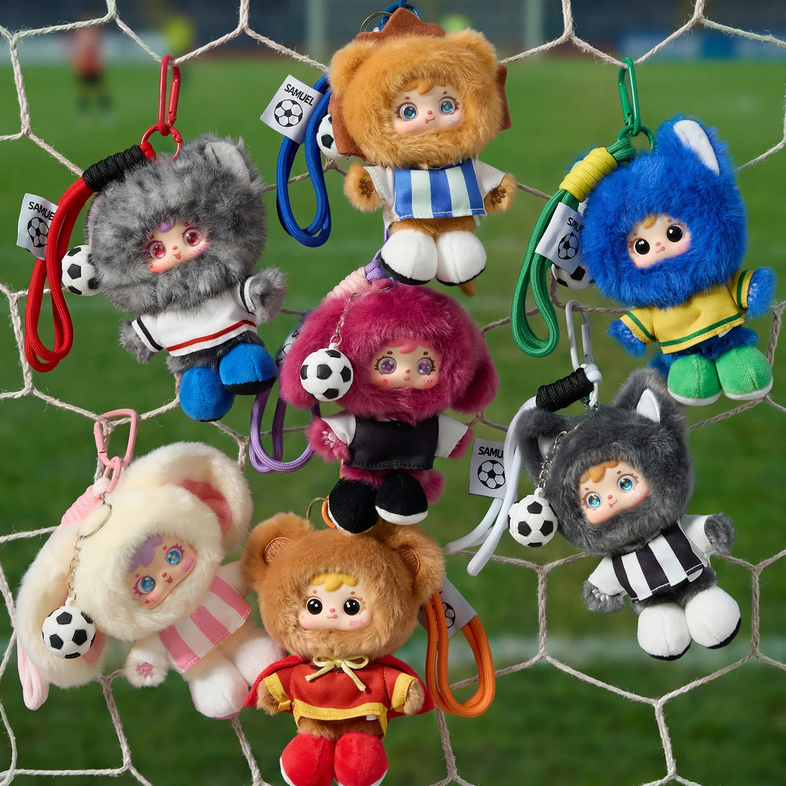 Samuel Football Cool Series Blind Box Niedliche Vinyl-Plüschpuppe Rucksack-Anhänger Schlüsselanhänger Ornament Trendiges Spielzeug Mystery Box Geschenk
