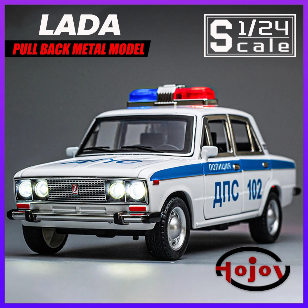 

Scale 1/24 LADA 2106 Police Metal Cars Toys Diecast Alloy Car Model Gift for Boys Children Kids Toy Vehicles Sound and Light