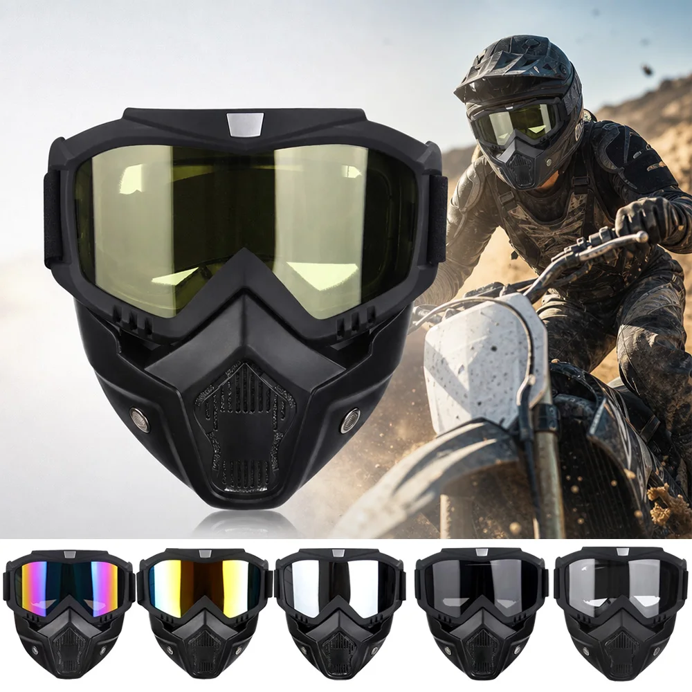 Shock‑Resistant PC Lens Goggle With Detachable Face Cover, Perfect For Snow Adventure & Mountain Dirt Bike Off‑Road