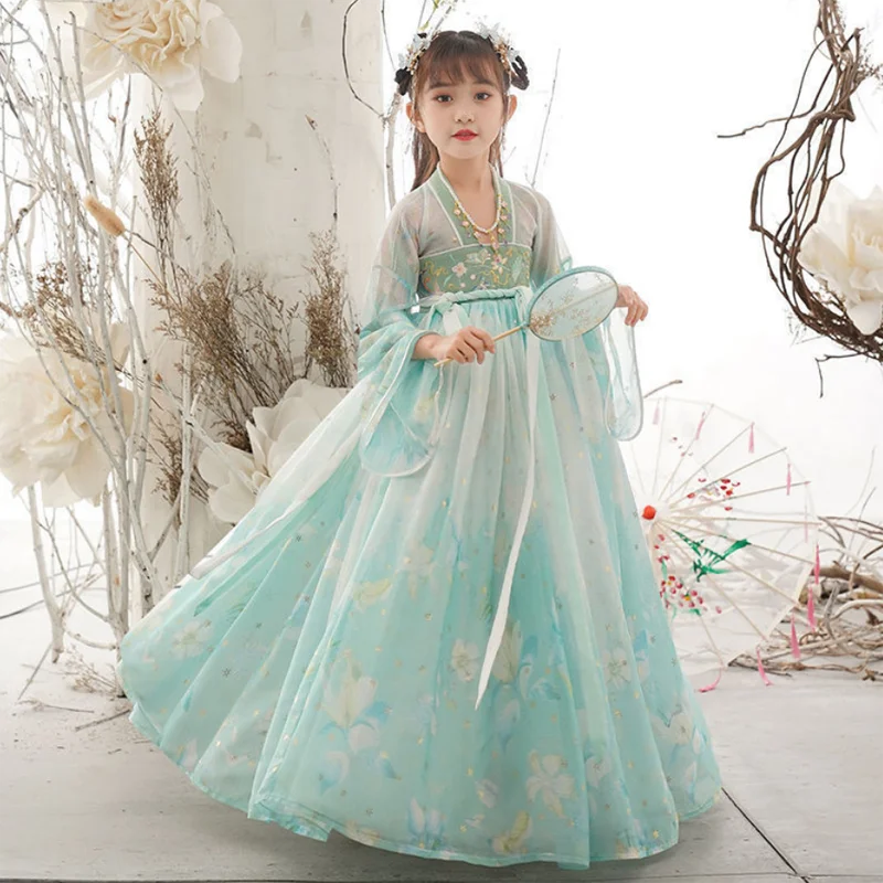 Nieuwe Retro Chinese Hanfu Kinderen Meisjes Jurk Imitatie Tang-dynastie Meisjes Jurk