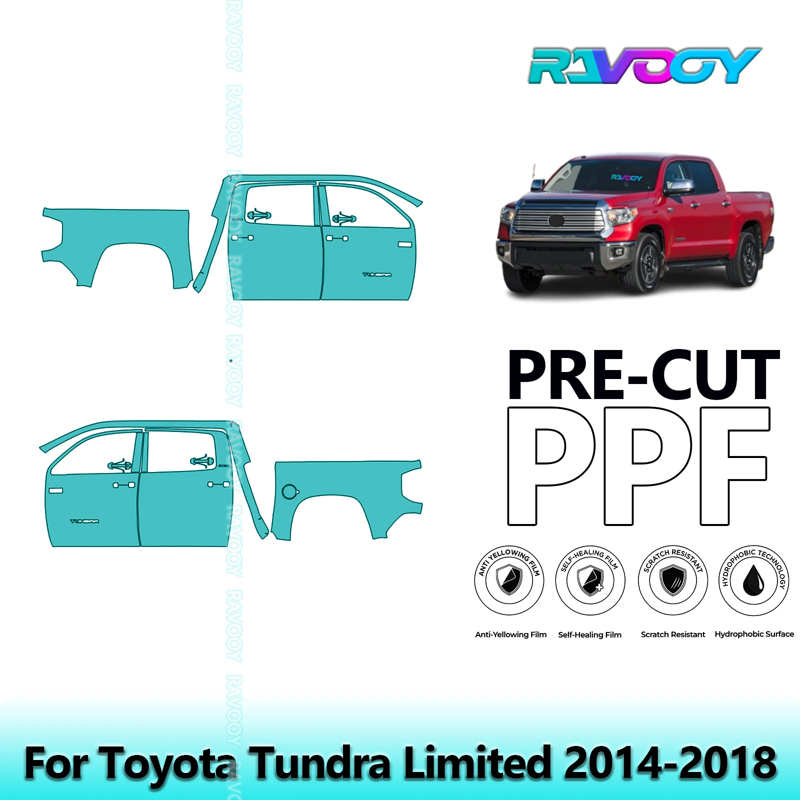 

For Toyota Tundra Limited 2014-2018 8.5mil Clear Matte Pre-Cut PPF Door & A/B Pillar Kit TPU Paint Protection Film Set