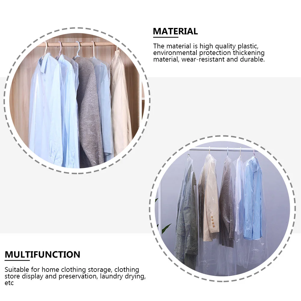 60 Pcs Mens Jackets Hang Clothes Clothing Dust Cover Cloths Coat Suit Dustproof Bag White Plastic Overcoat Covers Bride