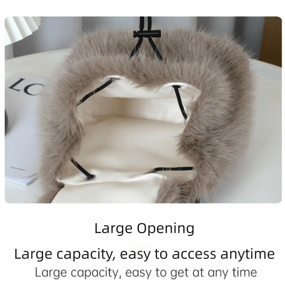 Y2k Faux Fur Backpack Small Drawstring Leopard Fluffy Bag Mini Backpack Winter Warm