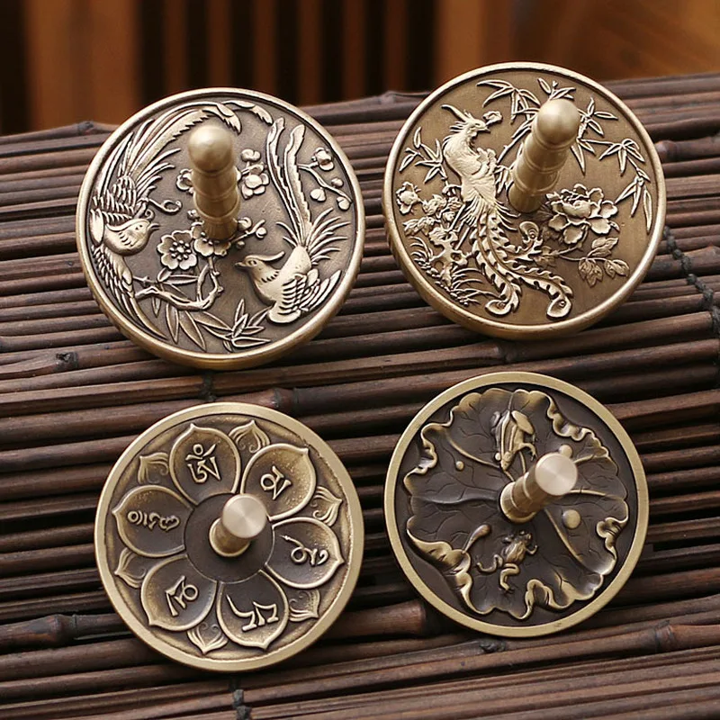 Carved Brass Ash Press, Classic Chinese Lotus Pattern Round Incense Tool, Beginner Accessory For Incense Seal Stamp Making