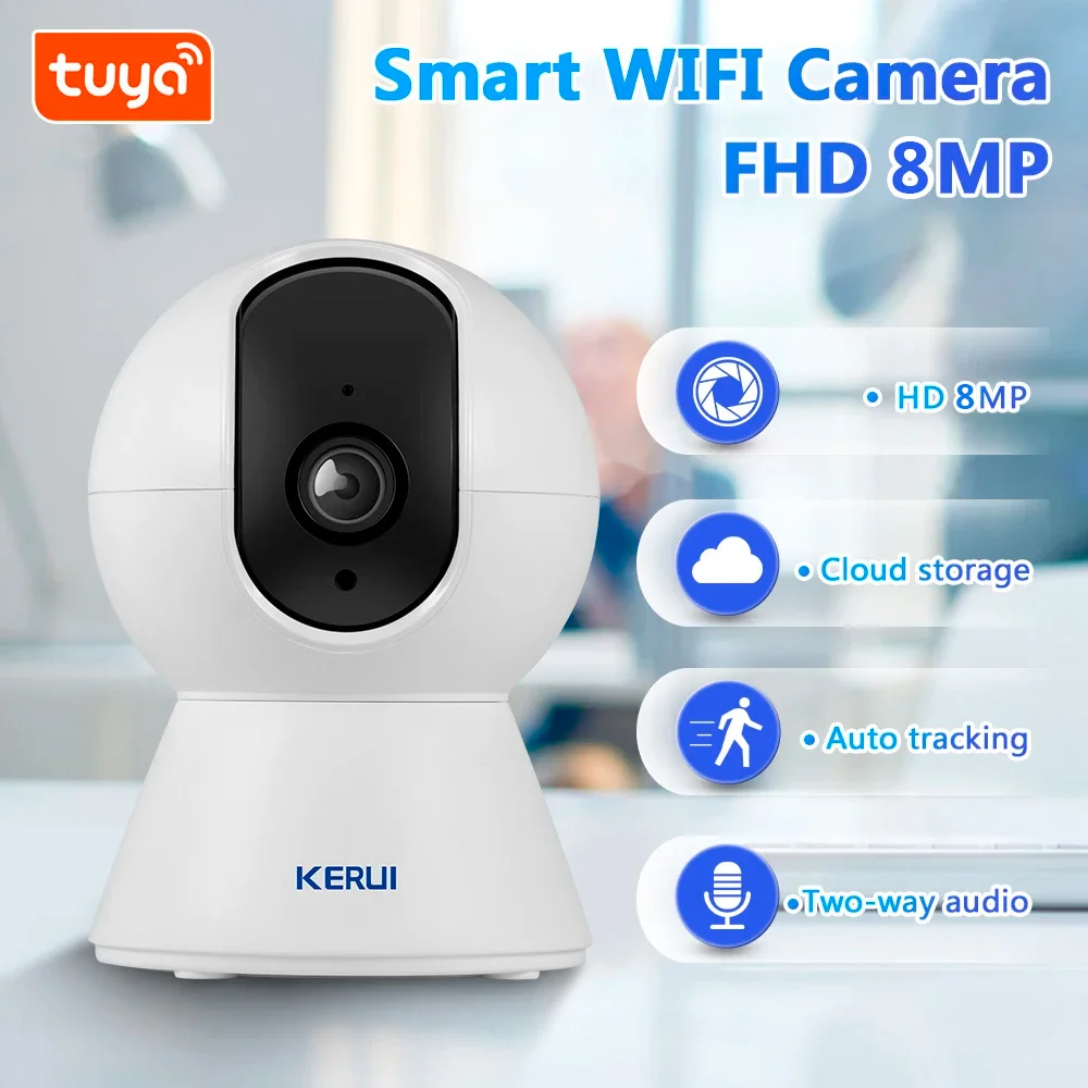 KERUI 8MP 5MP Tuya Smart Mini WiFi IP Camera for Indoor Wireless Security Home CCTV Surveillance Camera Alarm Auto Tracking