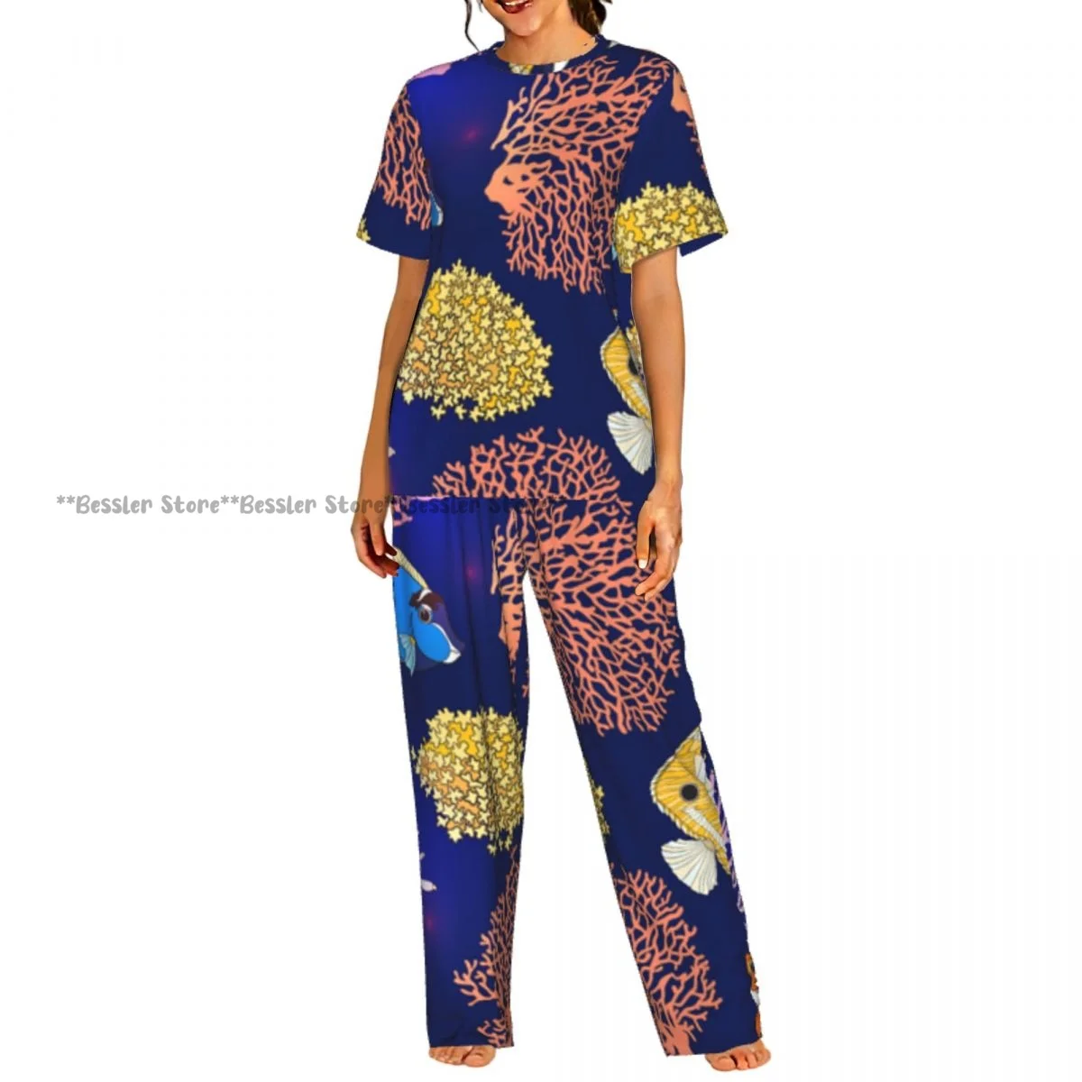

Women's Comfort Pajamas Women's Corals And Aquarium Fish Short Sleeve Set Sleepwear