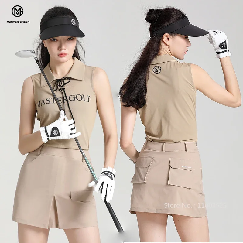 MG Golf Clothing Women Sleeveless Lace Up Neck Shirt Quick Dry Slim Tank Top Short Pencil Skirt Fashion Ladies A-line Golf Skort