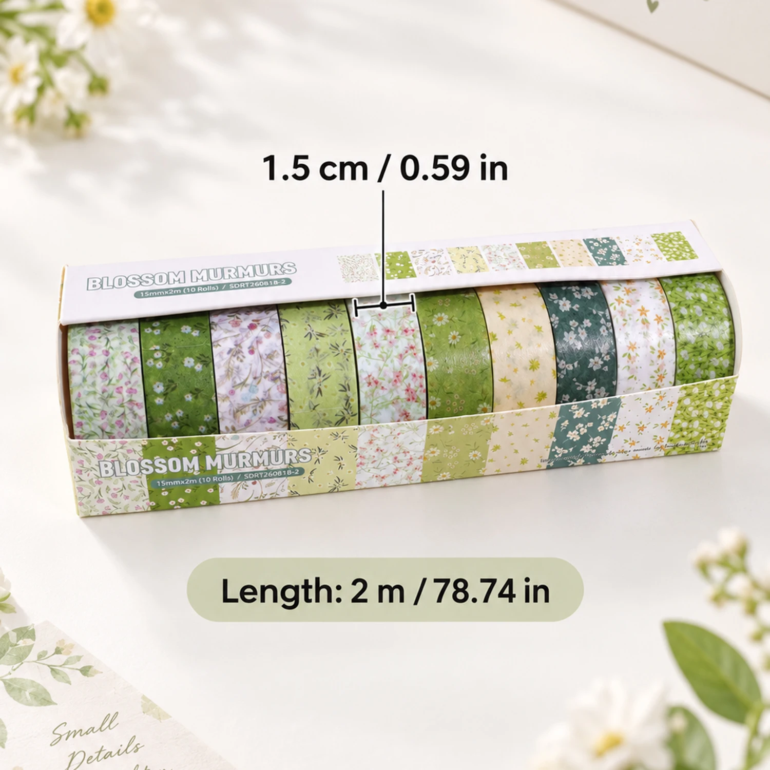 10 Rolls Ditsy Floral Washi Tape Set, 1.5cm X 2m Vintage Pastel Patterns for Journal Scrapbook DIY Craft Gift Wrap Home Decor