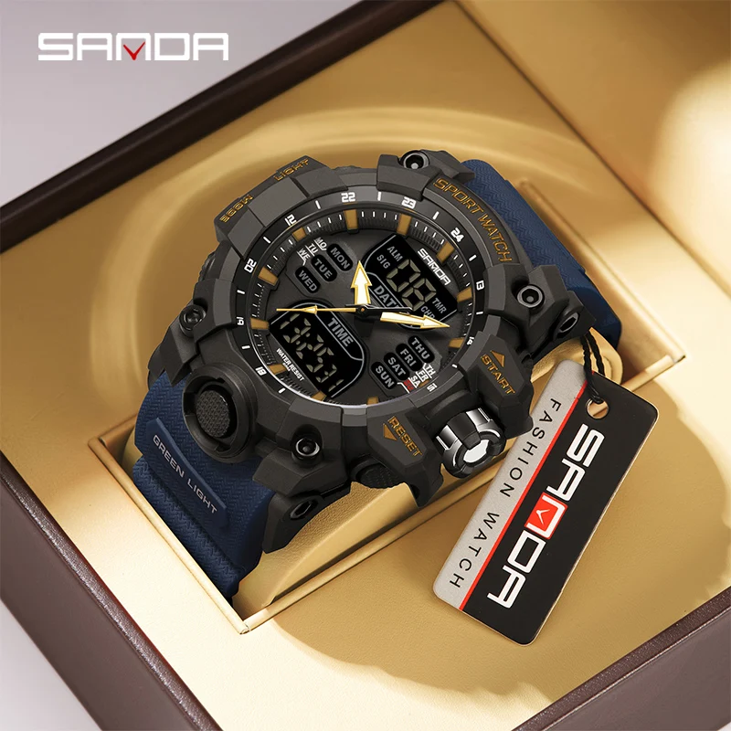 SANDA double affichage hommes montres étanche montre de sport militaire homme alarme chronomètre Quartz montre-bracelet mâle horloge numérique 6126